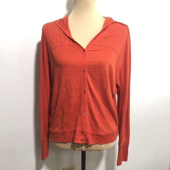 EILEEN FISHER Linen Cardigan Womens XS Orange Dolman Sleeves Hoodie Sweater - Picture 1 of 14